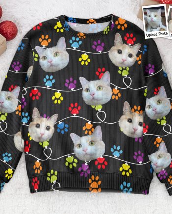 Custom Pet Photo Paw Light - Personalized Photo Ugly Sweater