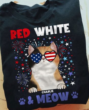 Red White & Meow With 4Th Of July Pattern - PersonalizedOne Size Shirt