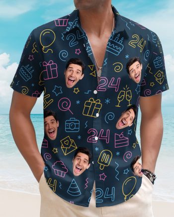 Birthday Neon Party Custom Face Funny Birthday Gift - Custom Photo Hawaiian Shirts