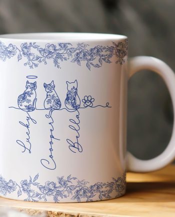 Cat Line Art Toile De Jouy Style Gift For Cat Lovers - Personalized Mug