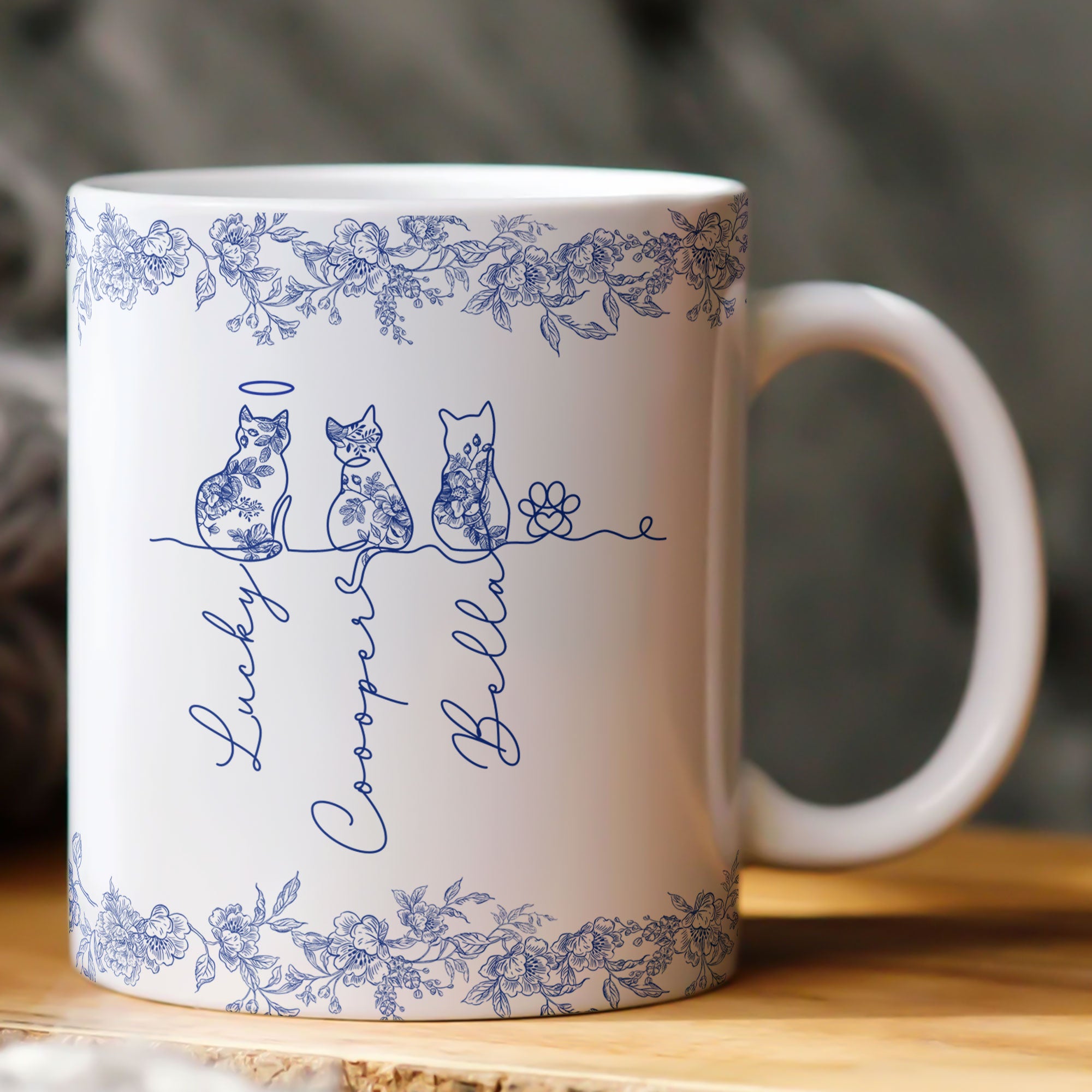Cat Line Art Toile De Jouy Style Gift For Cat Lovers - Personalized Mug