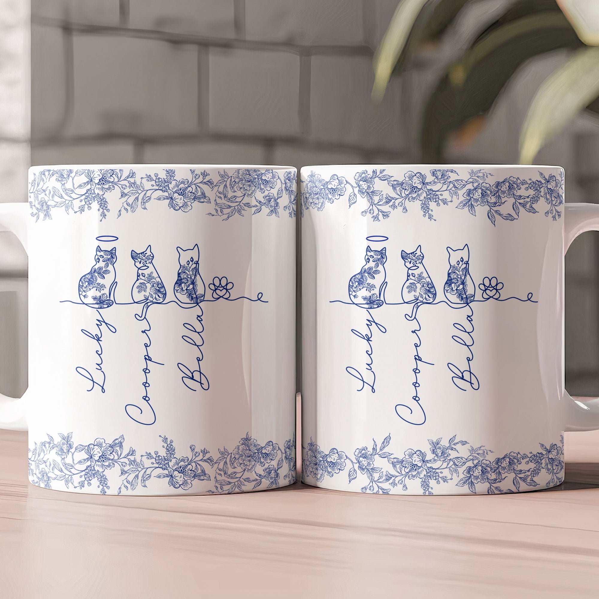 Cat Line Art Toile De Jouy Style Gift For Cat Lovers - Personalized Mug