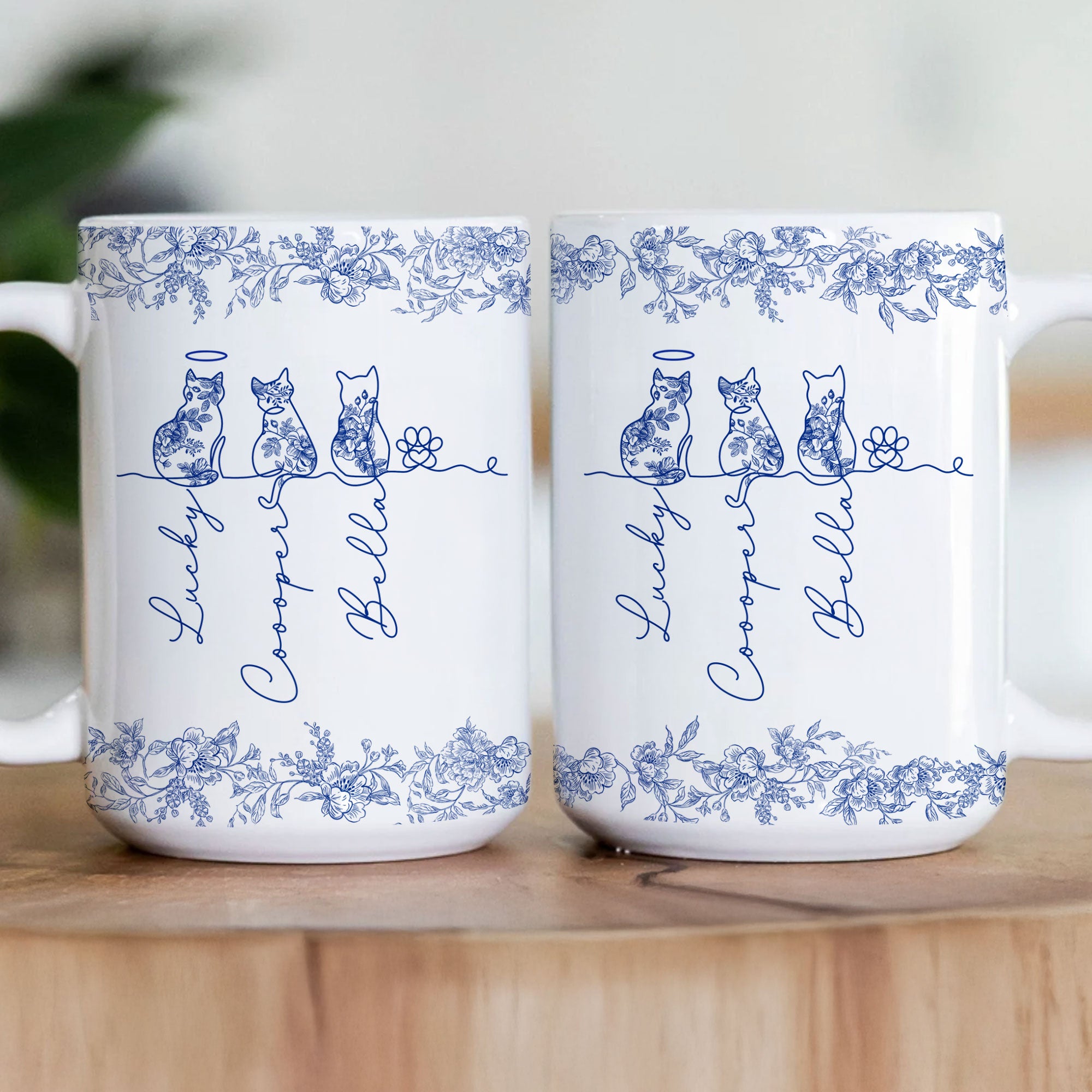 Cat Line Art Toile De Jouy Style Gift For Cat Lovers - Personalized Mug