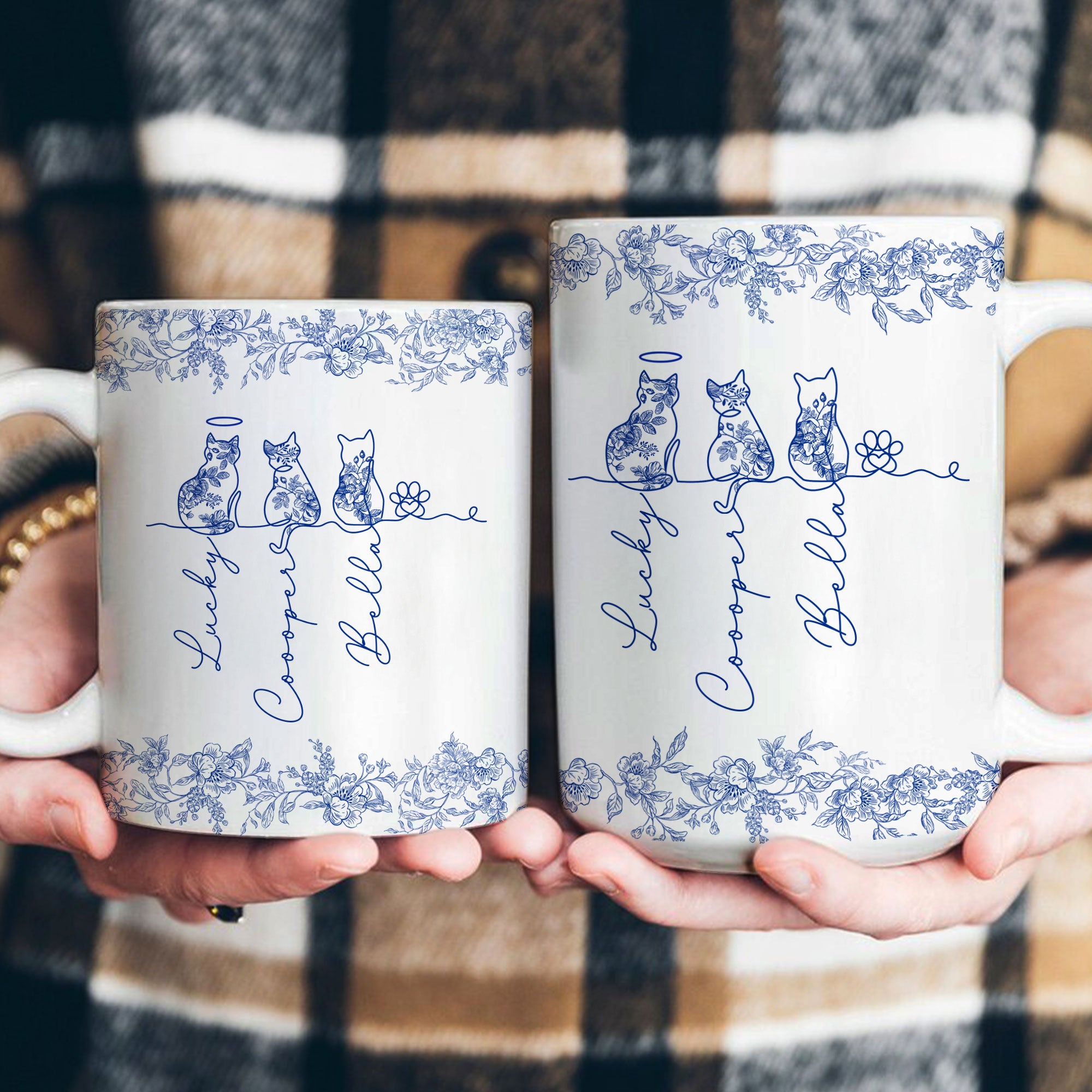 Cat Line Art Toile De Jouy Style Gift For Cat Lovers - Personalized Mug