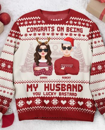 Congrats On Being My Husband Christmas Led Light - Personalized Ugly Sweater