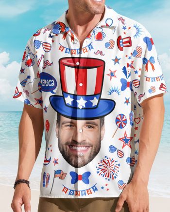 Custom Face Funny Happy 4th Of July - Personalized Photo Hawaiian Shirt - Independence Day Shirt