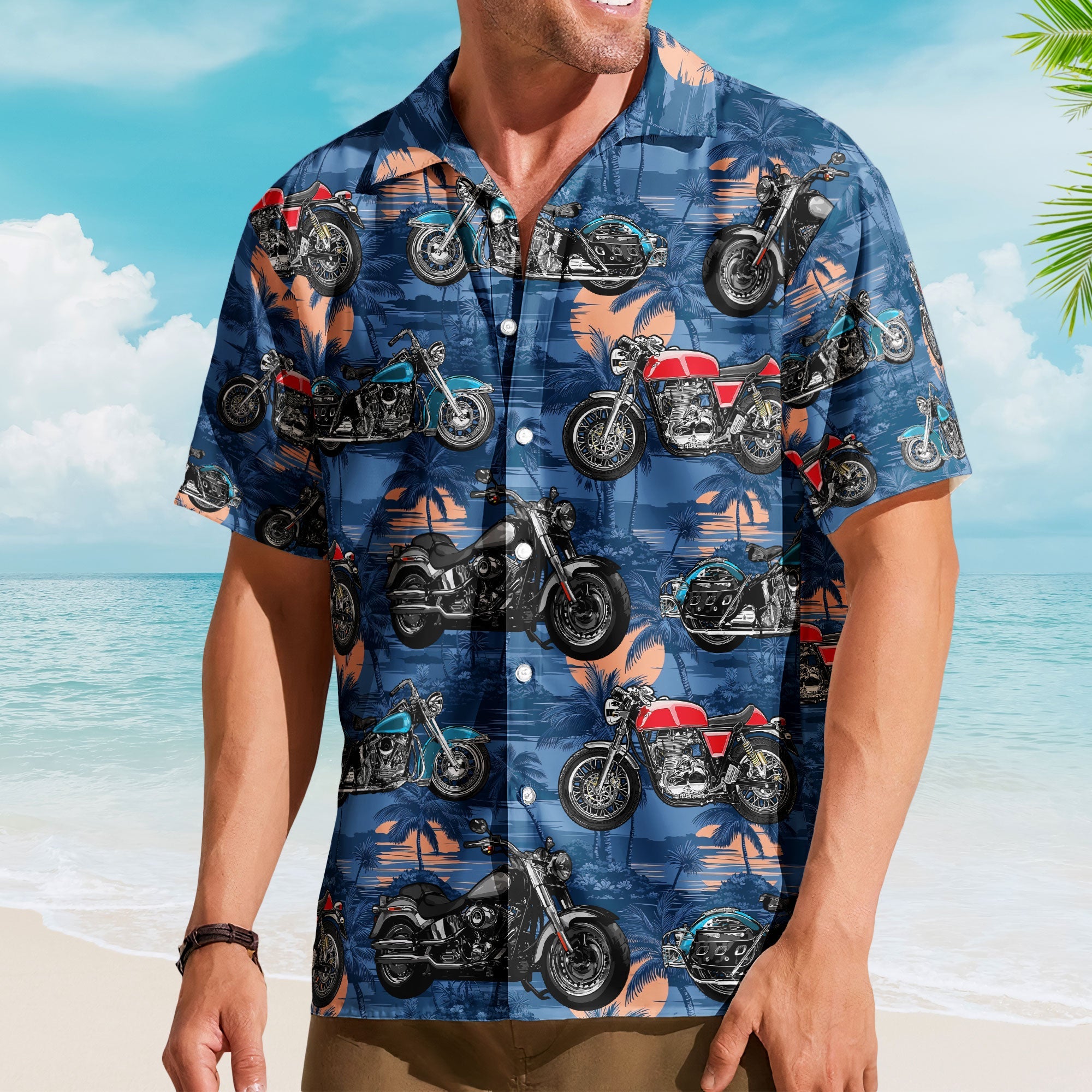 Custom Vintage Bikes Photo Motorbicycles For Bikers, Men, Husband - Custom Photo Hawaiian Shirt