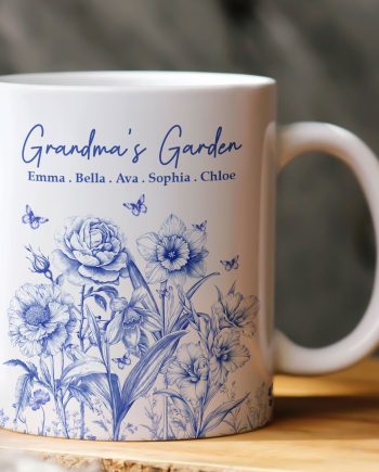 Grandma's Garden Toile Custom Birth Flowers - Personalized Mug - Gift For Grandma