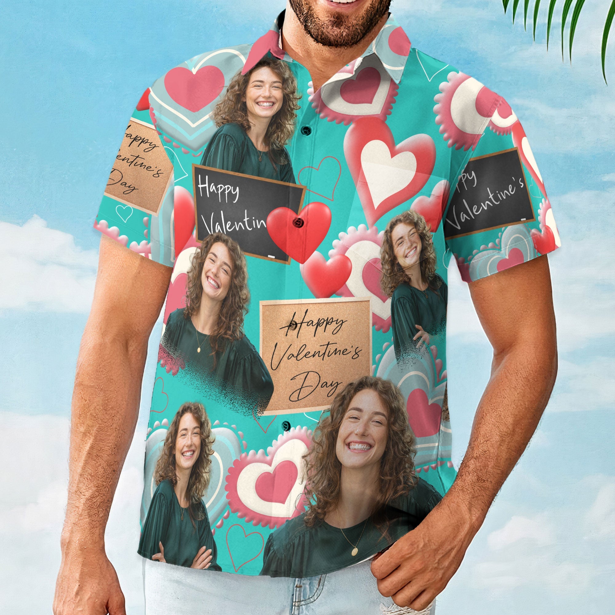 Happy Valentine's Day - Personalized Photo Hawaiian Shirt
