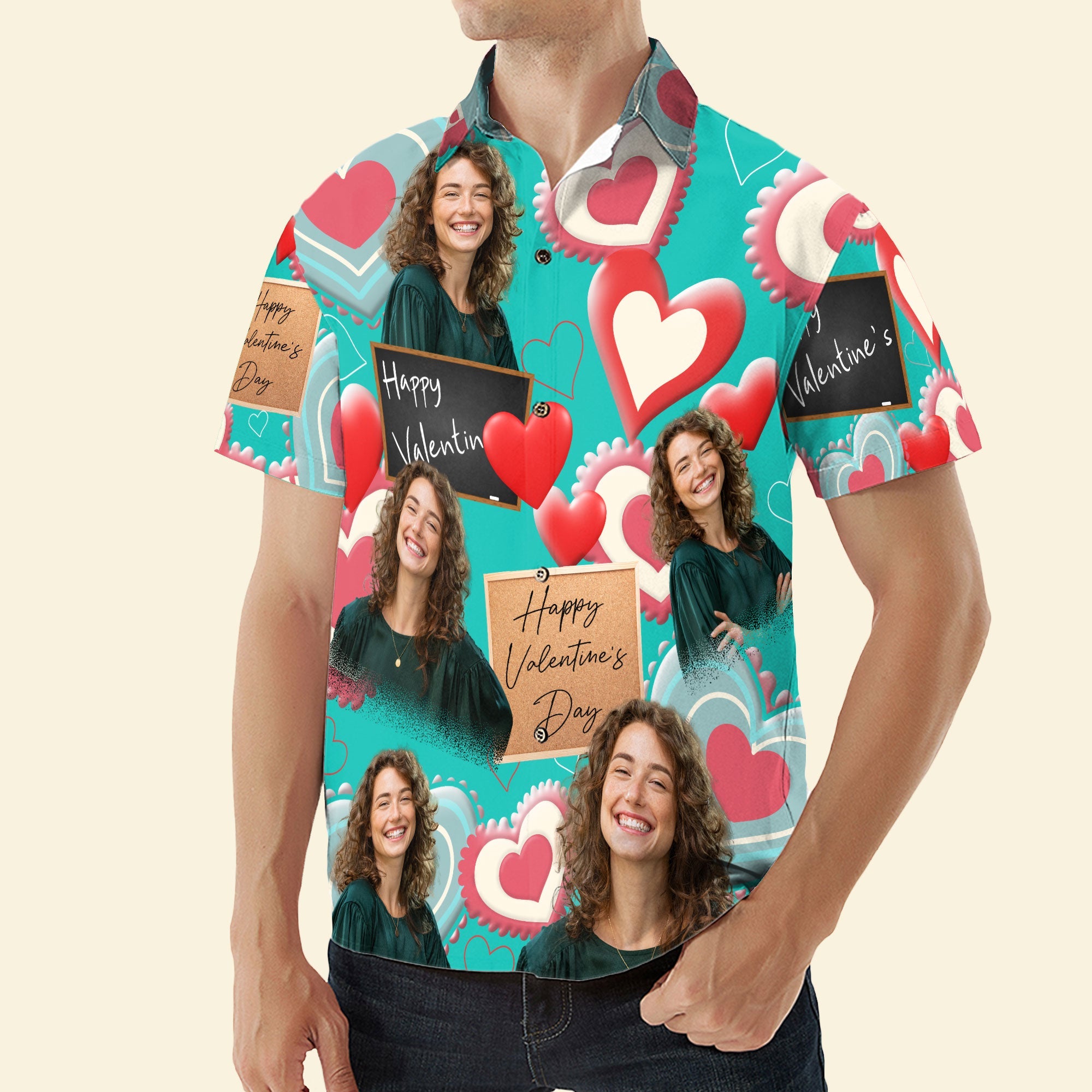 Happy Valentine's Day - Personalized Photo Hawaiian Shirt
