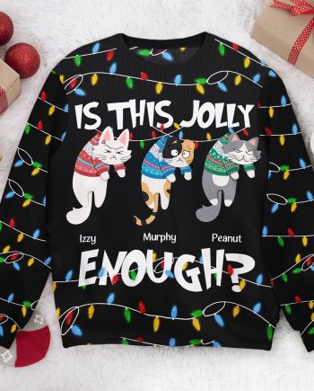 Is This Jolly Enough - Hanging Cat 2 - Personalized Ugly Sweater
