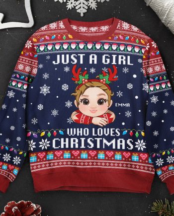 Just A Girl, Boy Who Loves Christmas - Personalized Kid's Ugly Sweater