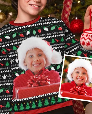 Xmas Dinosaur - Personalized Photo Kid's Ugly Sweater